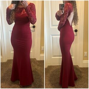 Lulus The Whenever You Call Wine Red Lace Backless Maxi Formal Dress Size XS